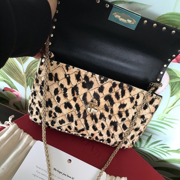Valentino Rockstud Leopard Print Pony Hair Purse - Picture 2 of 4